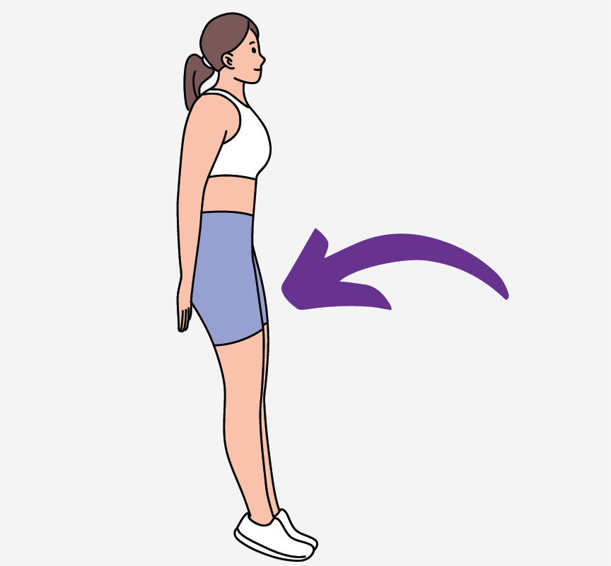 An arrow pointing to the thighs of a woman