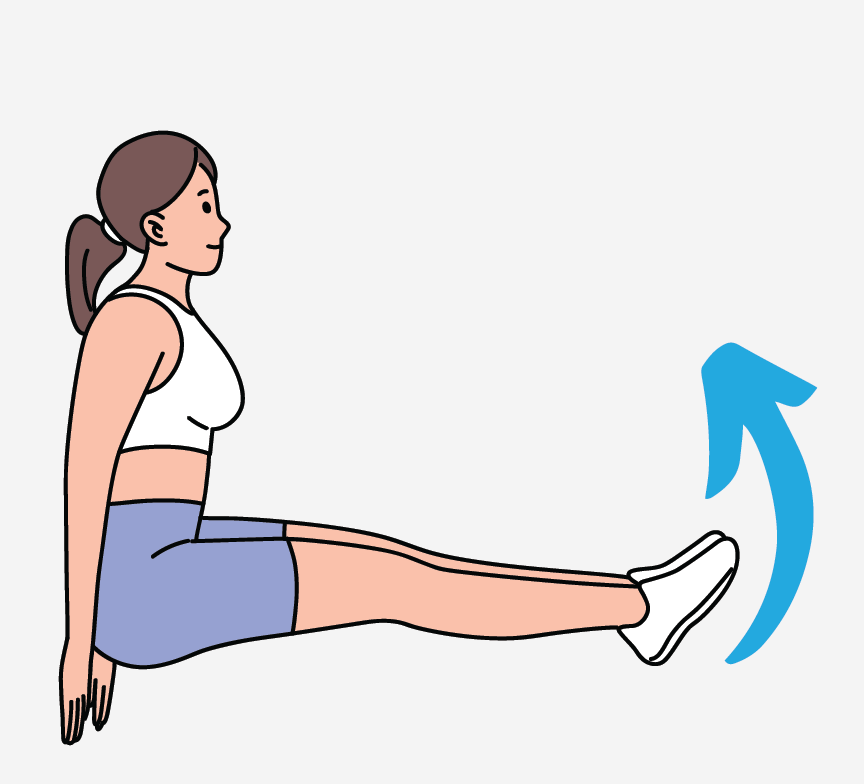 A woman flexing her toes toward the ceiling.