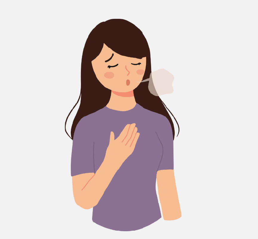 A girl breathing slowly and deeply.