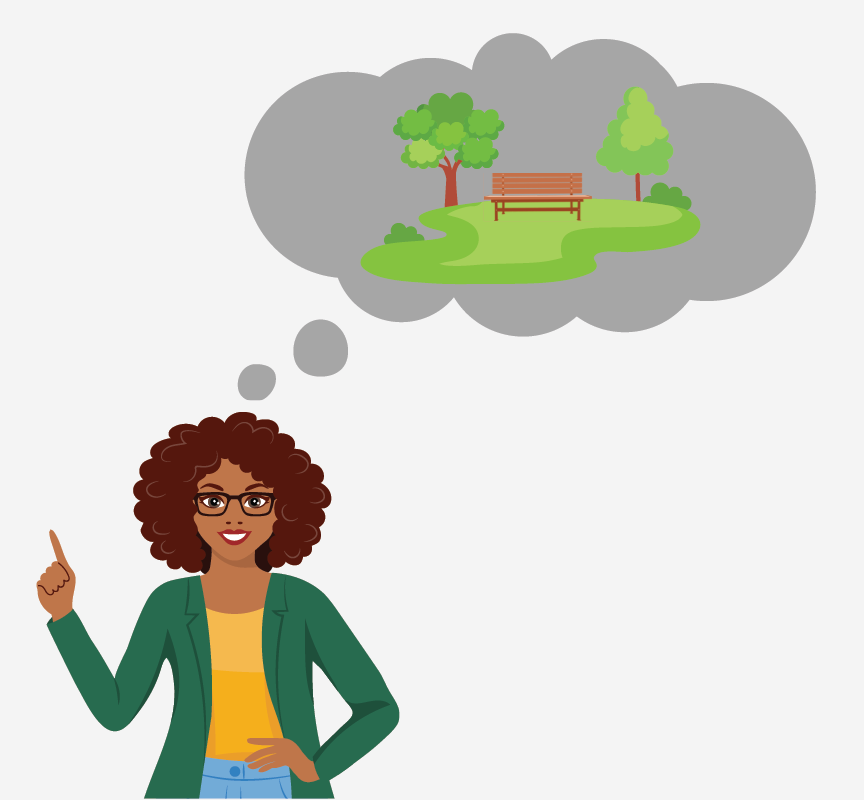 A woman thinking about a park.