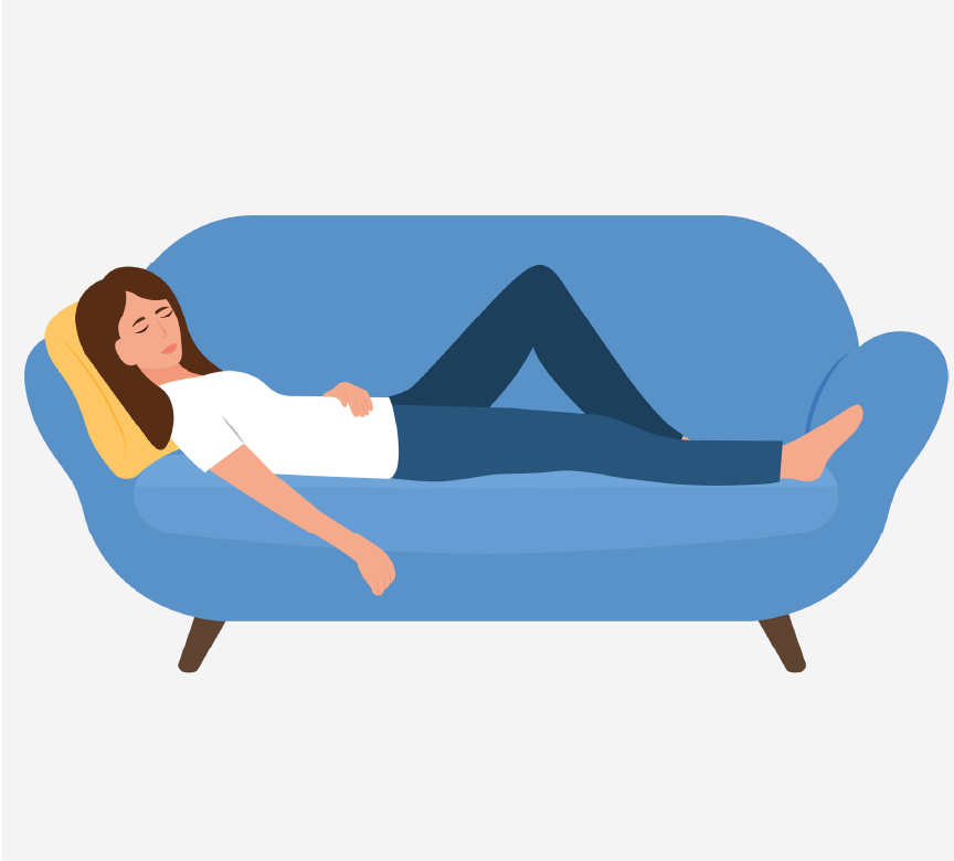 A girl lying on a couch.