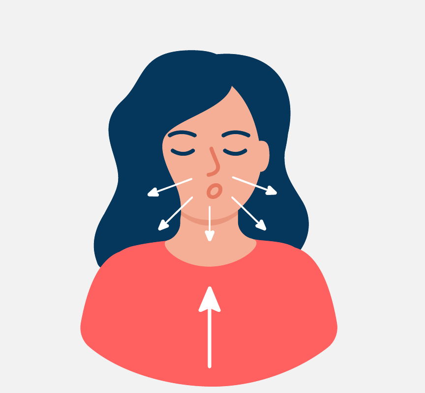 A girl breathing in through her nose and out through her mouth.