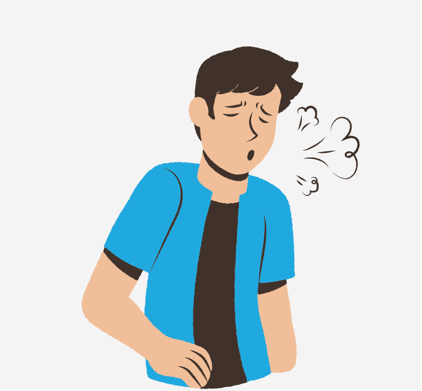 A boy taking deep breaths.