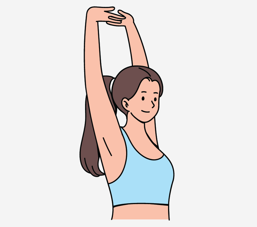 A girl stretching her arms above her head.