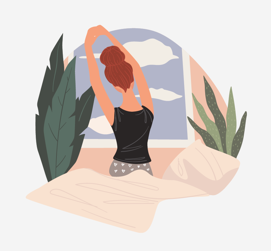 A girl stretching her arms above her head.