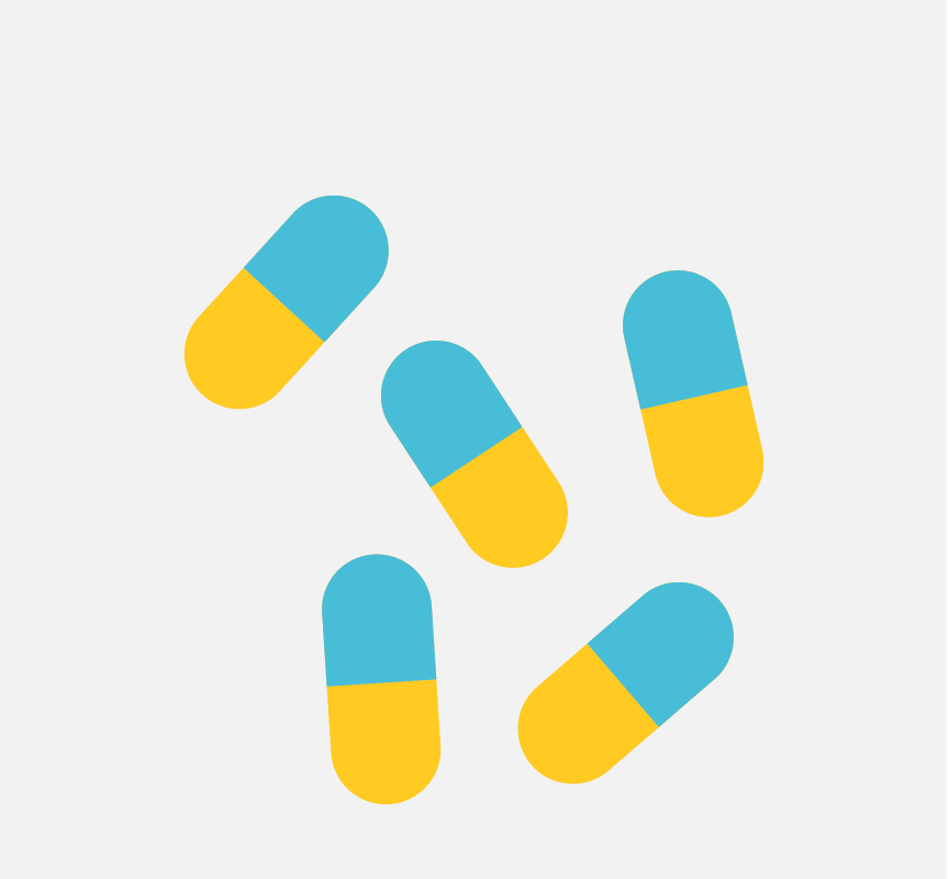 Five blue and yellow pills.