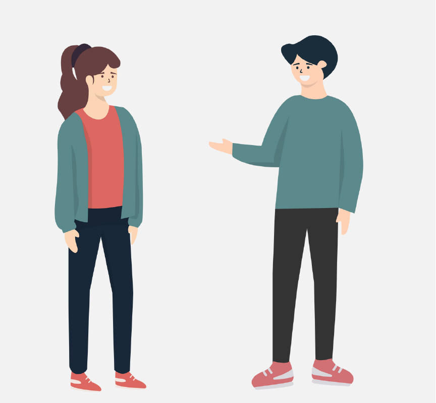 A boy and a girl are talking to one another.
