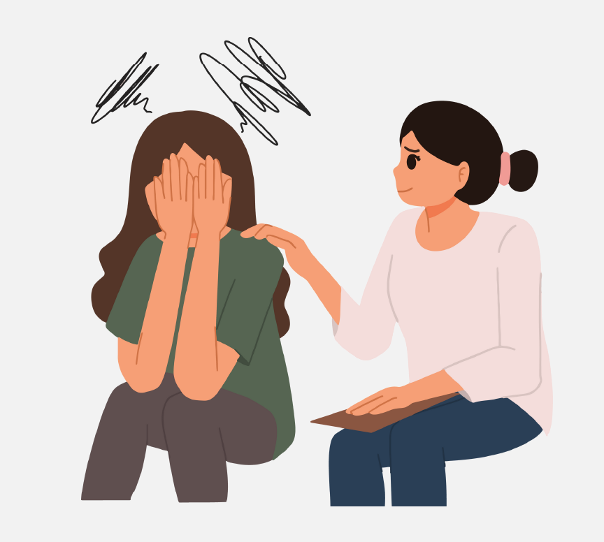 A girl with her hands over her face is being comforted by another girl.