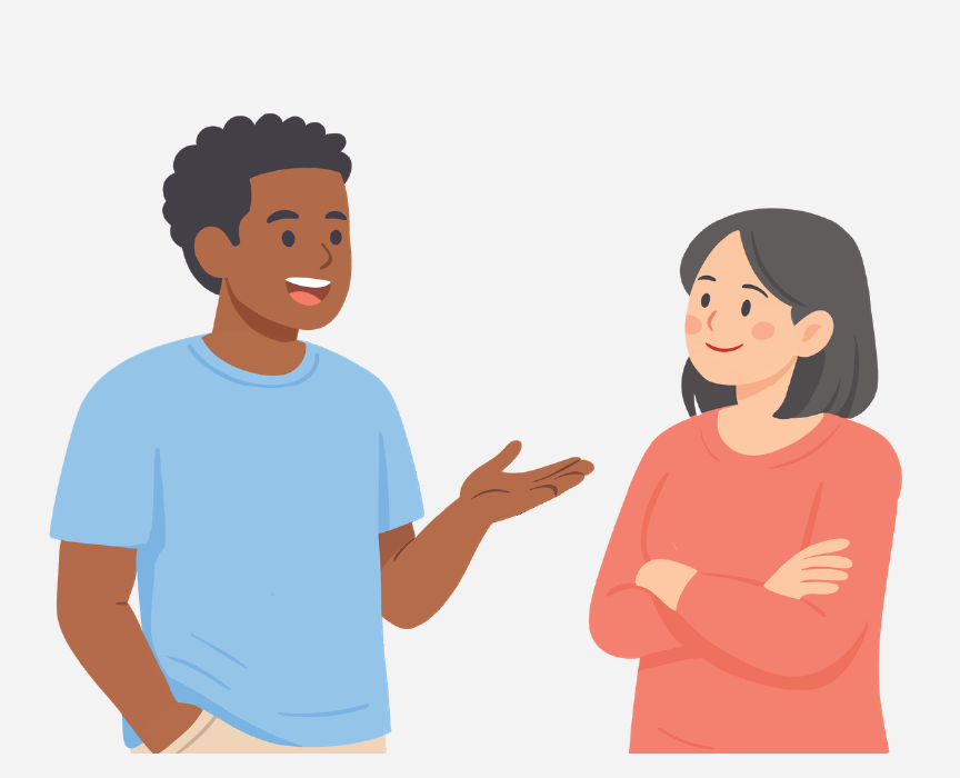 A boy and a girl talking.