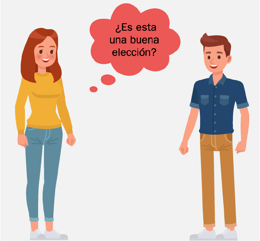 Una mujer y un hombre están de pie frente a frente y sonriendo.