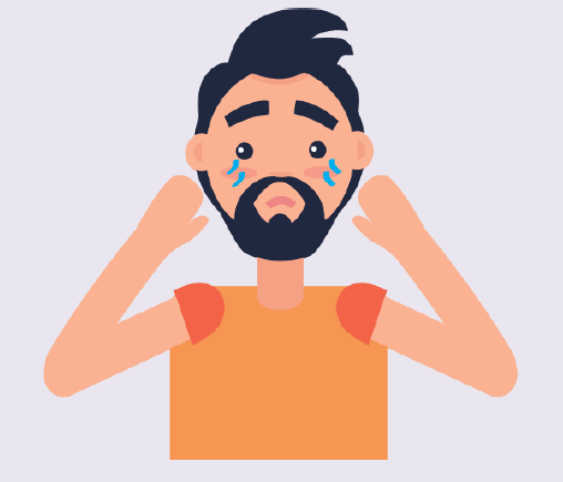 A man crying with both hands raised at his face.