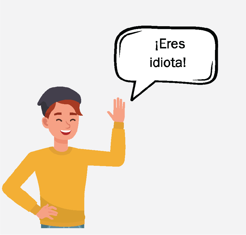 • Un niño con gorro y camisa amarilla está saludando. La burbuja de discurso sobre él dice 