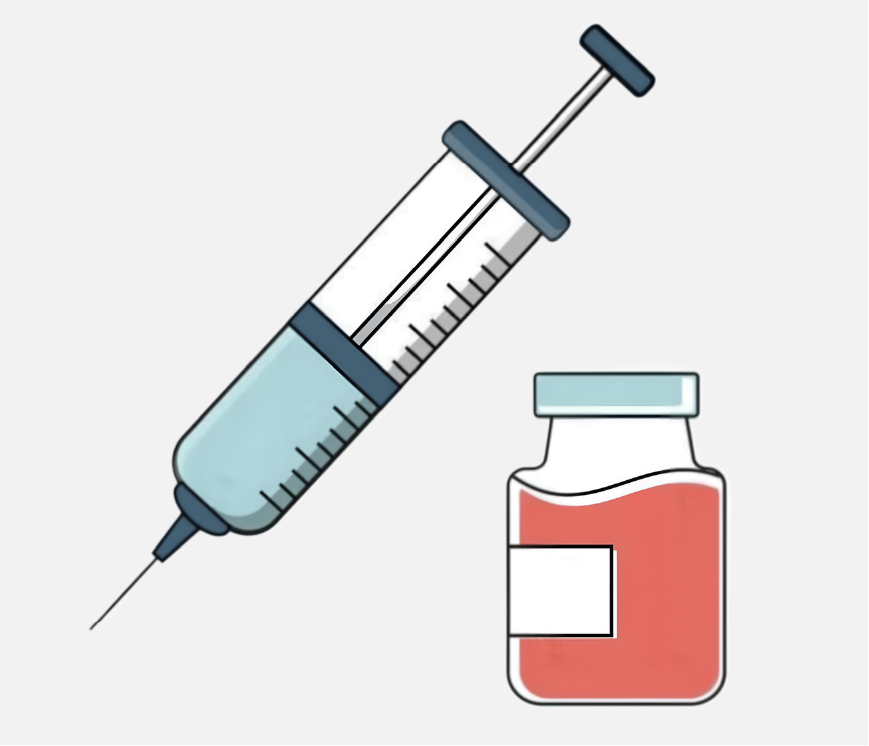 A syringe and vile of red medicine.