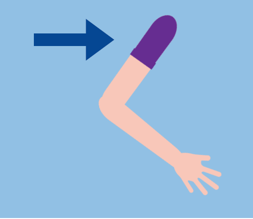An arrow pointing to the top of an arm.