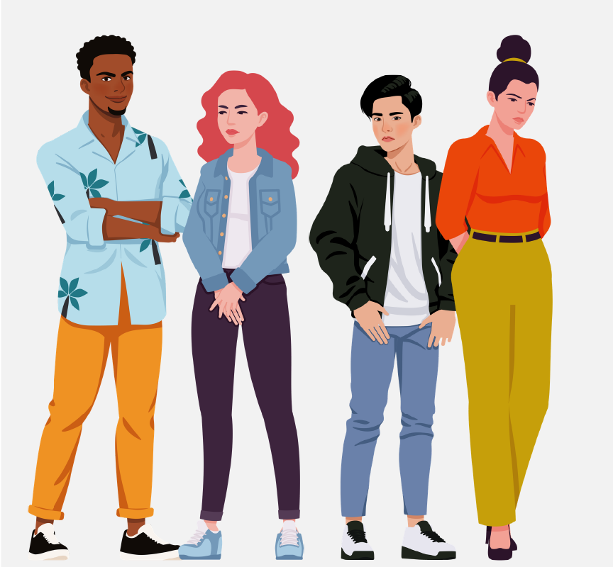 Four people standing next to each other.
