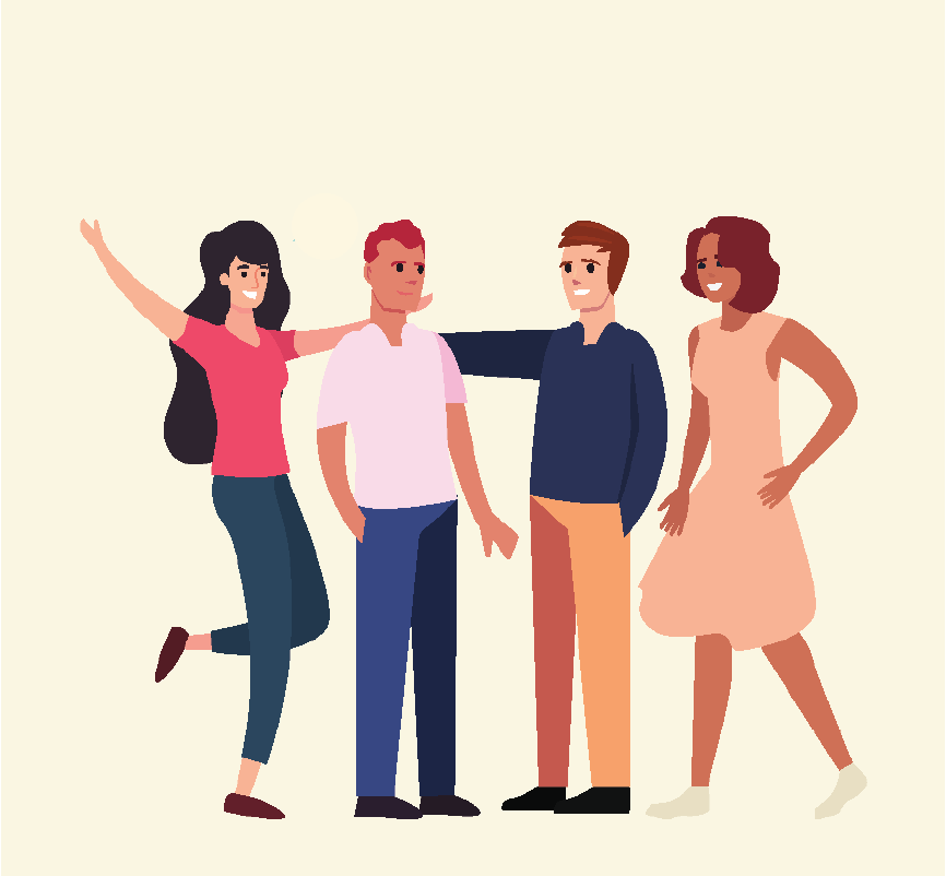 A group of four people standing together.
