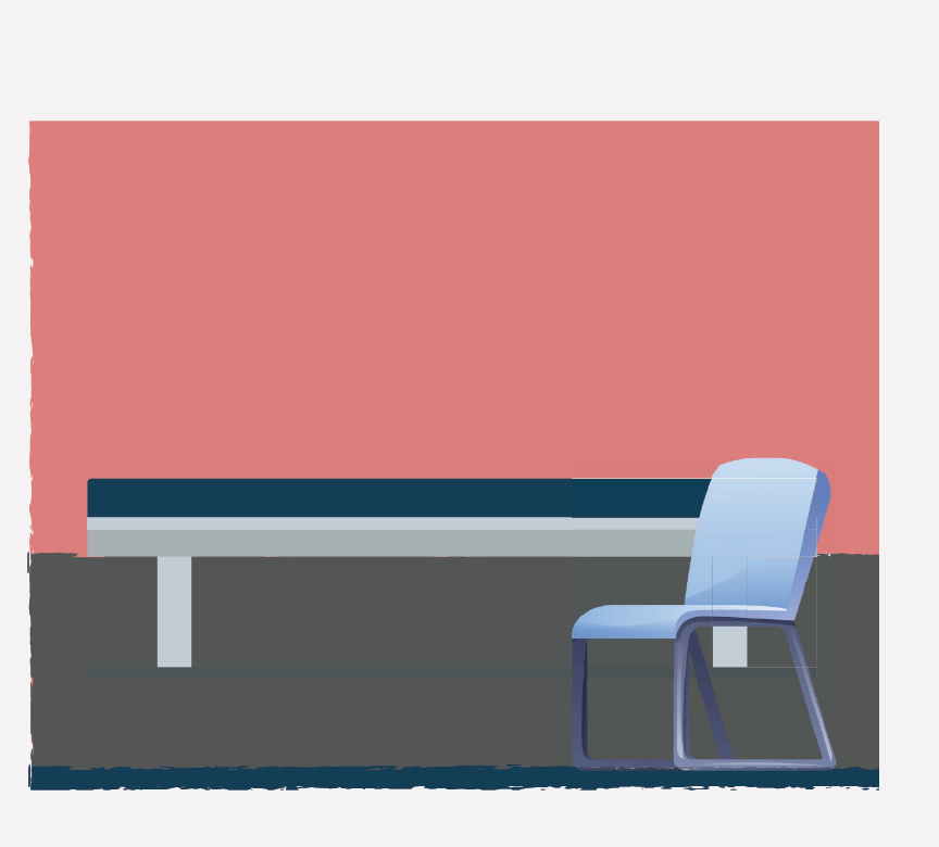 Graphic of an examination table and a chair sitting in an empty room.