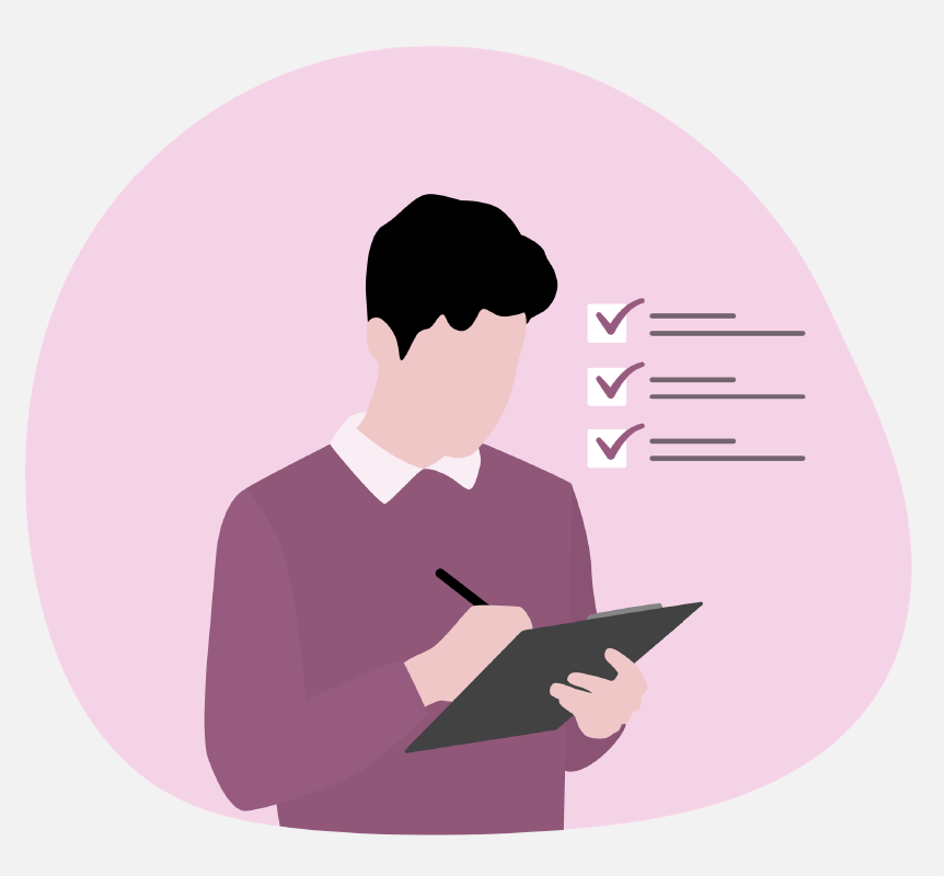 A person marking things on a checklist.
