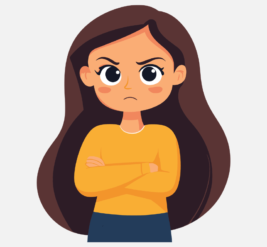 An angry looking woman with her arms crossed in front of her.