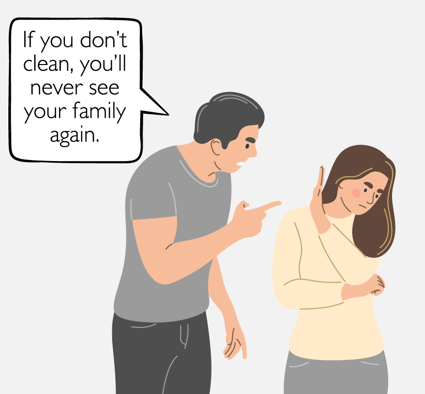 A man yelling at a woman. He is saying, 