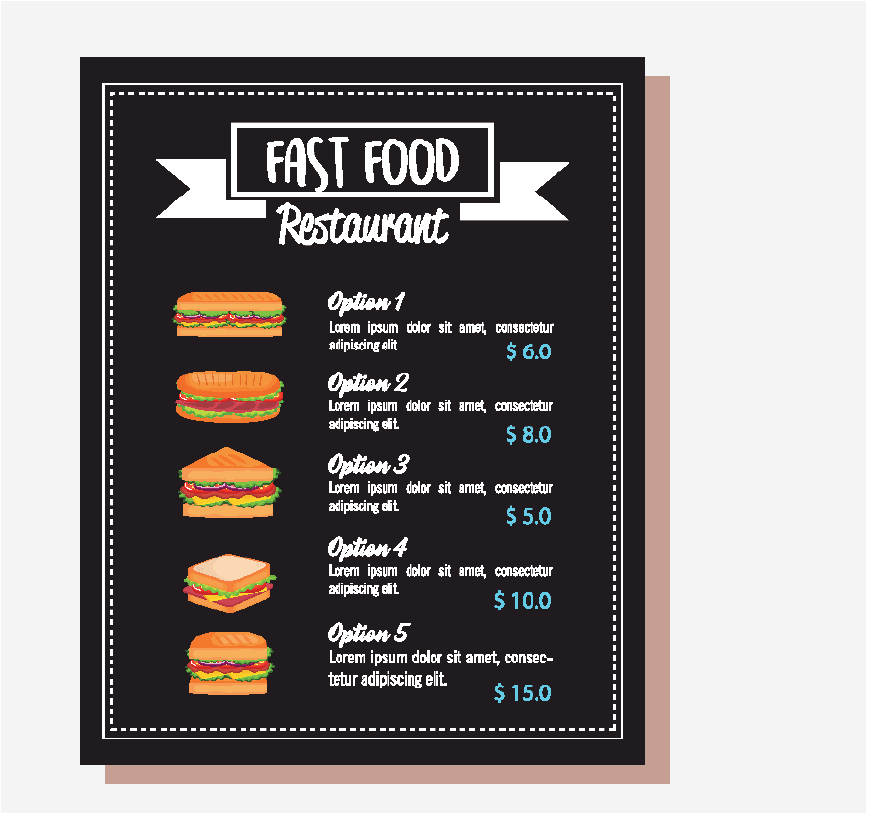 Imagen de un menú de restaurante, dice 