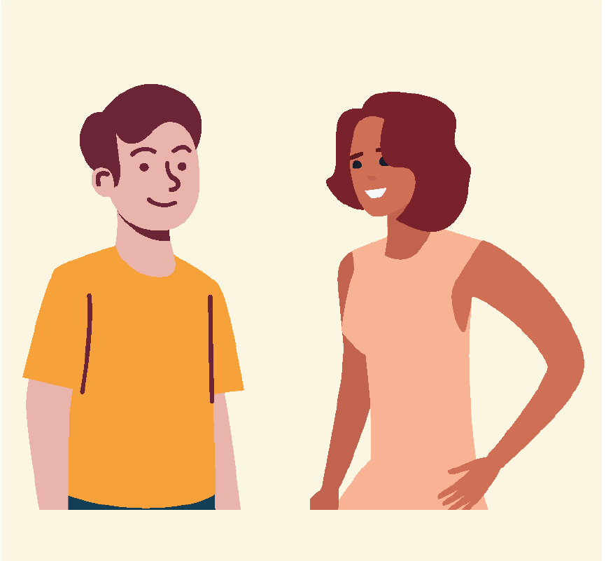 A man and woman smiling at each other.