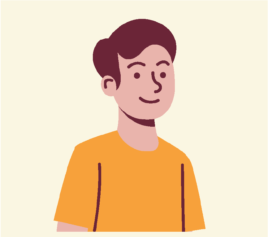 A man in a yellow shirt is smiling.