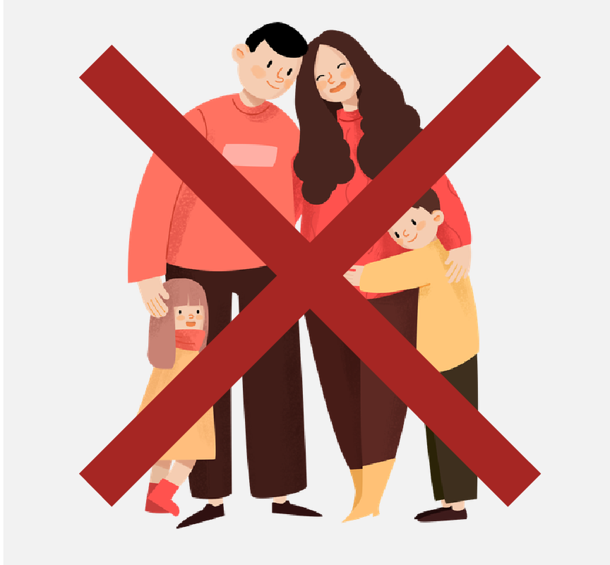 Picture of a family with a giant red X over them.