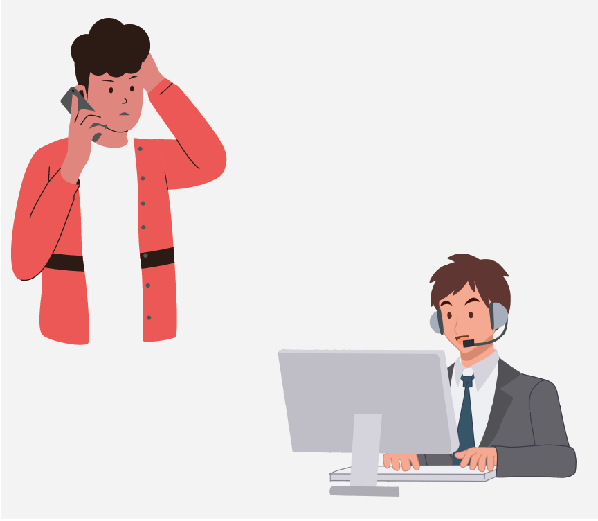 A man holding a cell phone up to his ear and a 9-1-1 operator at his desk.