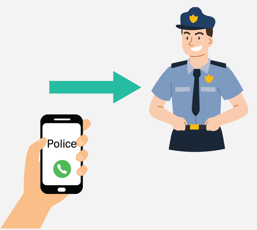 Image of a cell phone calling the police and an image of an officer.