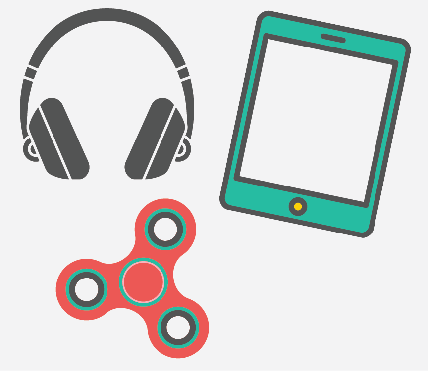 Images of headphones, an iPad, and a fidget spinner.