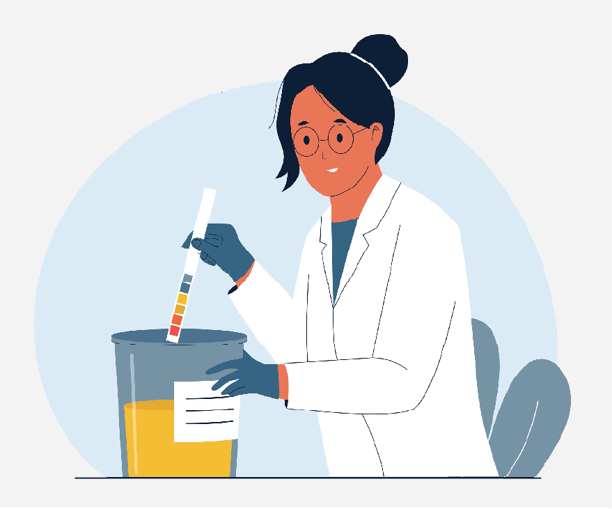 A doctor doing a test on a urine sample.