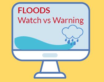 Computer screen with words floods watch versus warning.