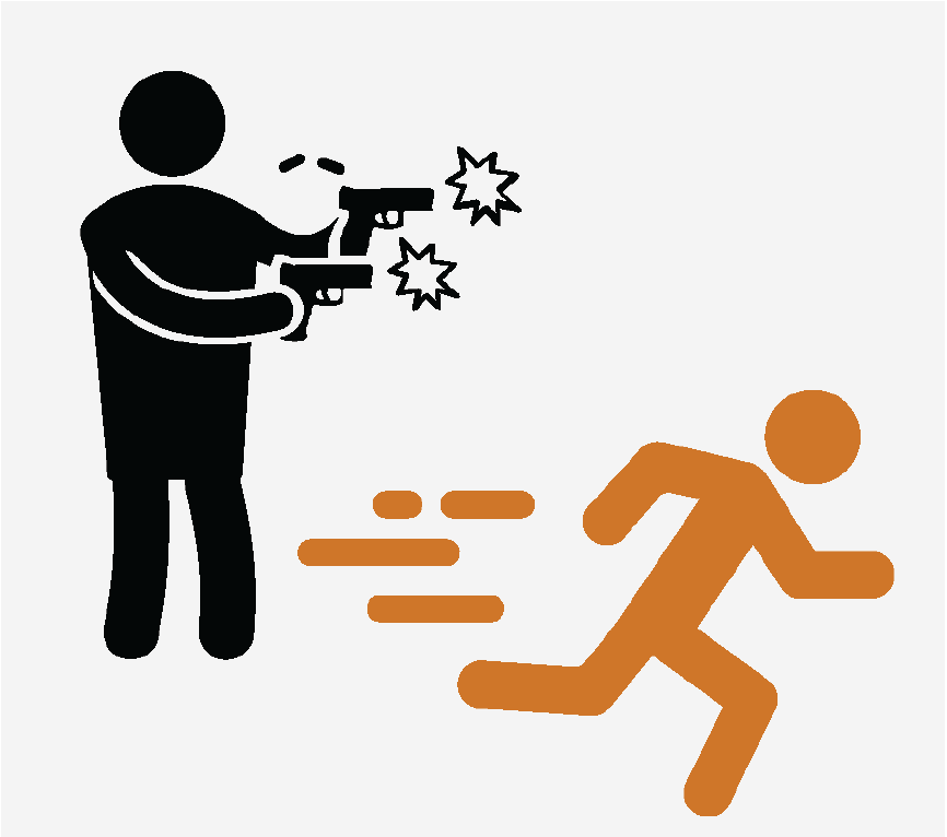 A figure running from an active shooter.