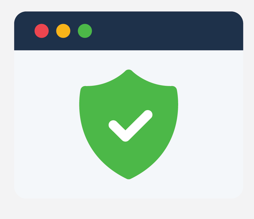 A computer window with a green shield with a checkmark.