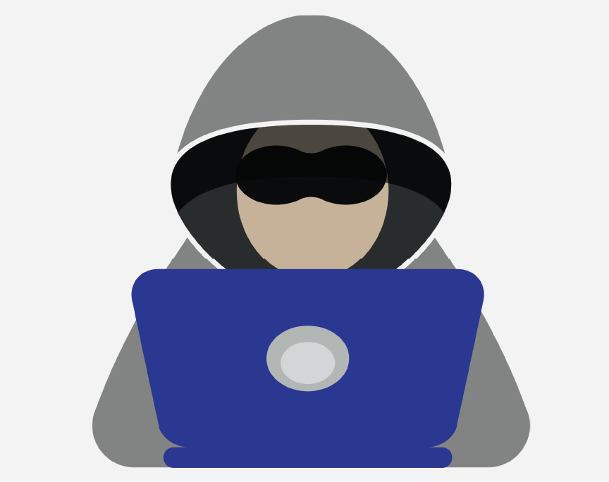 A man wearing a grey hoodie and sunglasses is on a laptop.