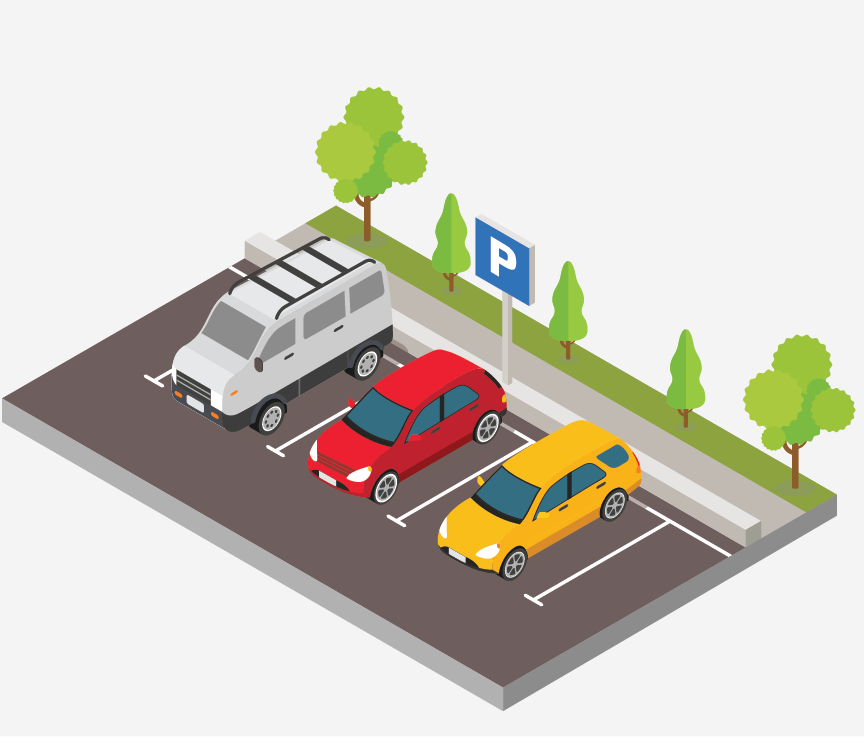 3 cars parked in a parking lot.