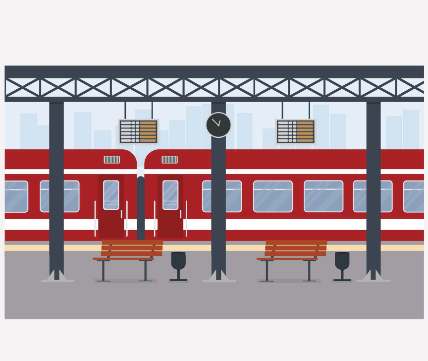A train stopped at a platform.