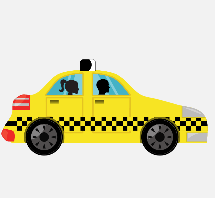 Cartoon representation of a taxi.
