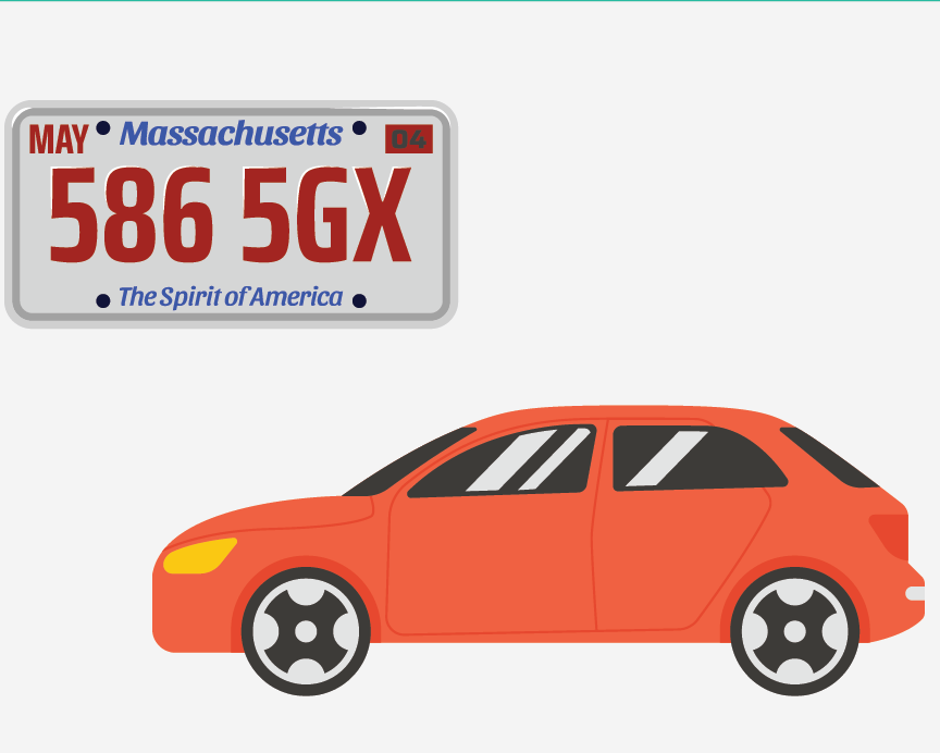 Car next to zoomed-in license plate.