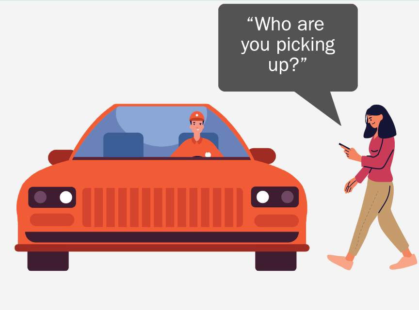 A car next to a woman asking, 