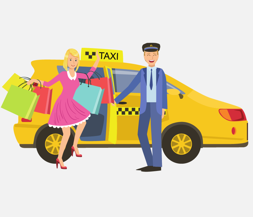 A woman stepping out of a taxi.