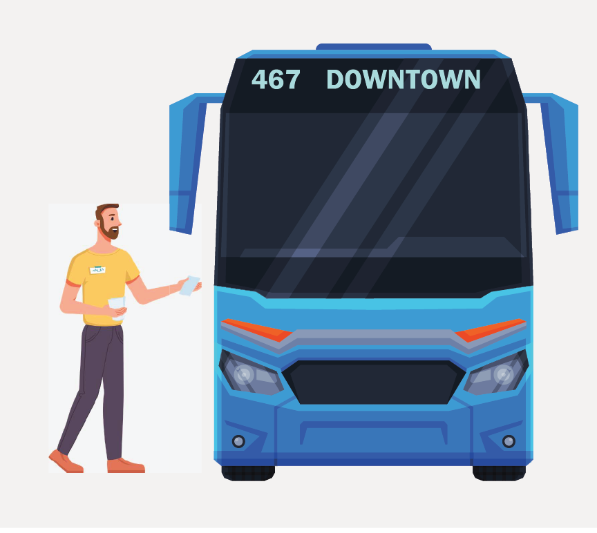 A person holding their bus ticket as they walk up to a bus.