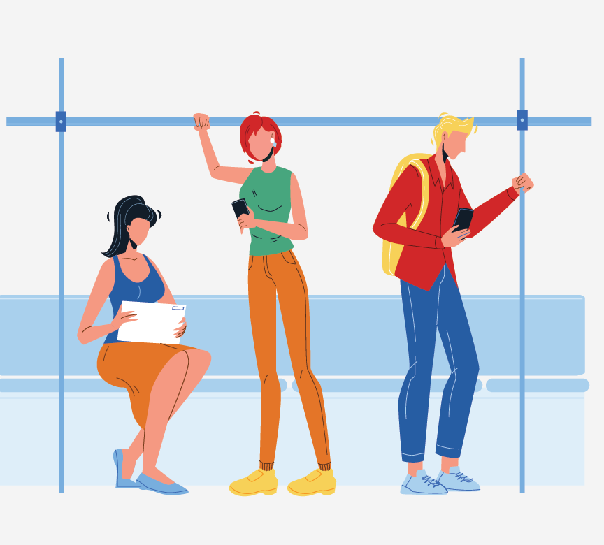 Three people on the subway.