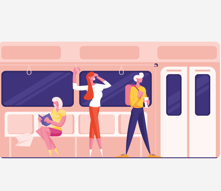 Three people on the subway.