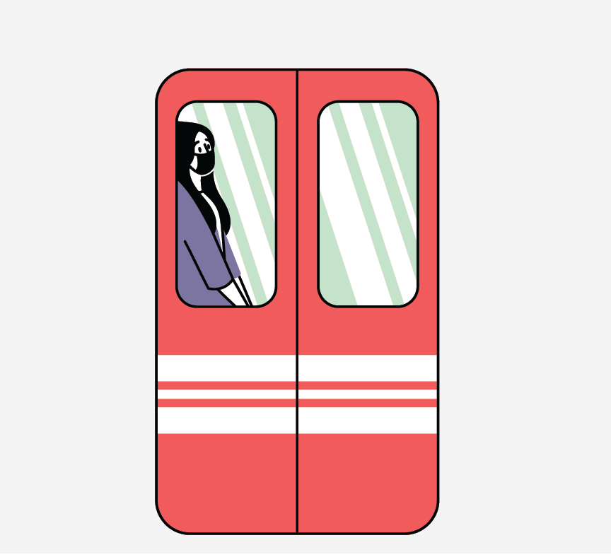 A person waiting to exit the subway.