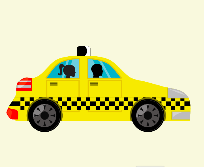 Cartoon representation of a taxi.