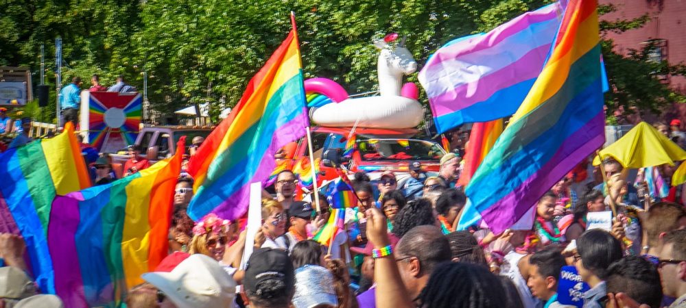 Pride festival with rainbow flags