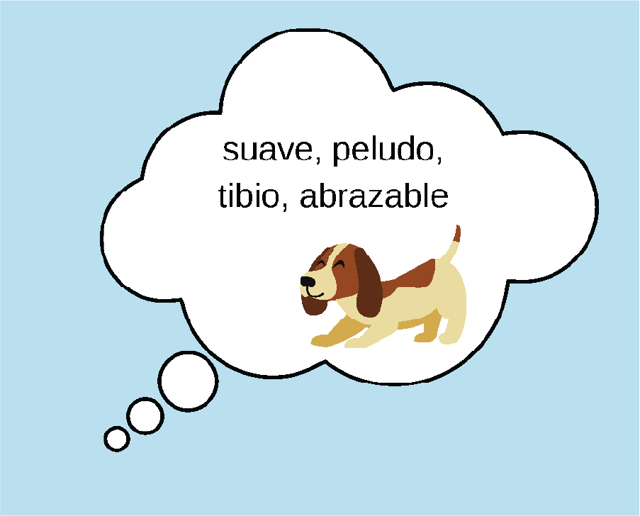 Graphic of a thought bubble with a dog playing and the words 