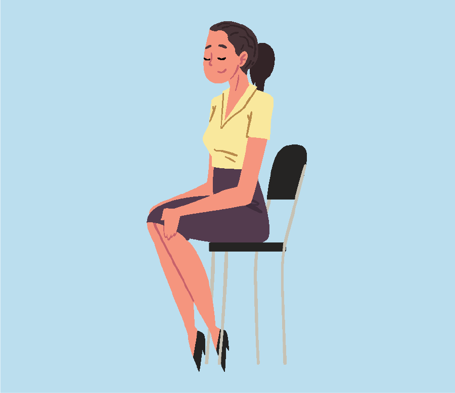 Cartoon of a woman sitting in a chair.